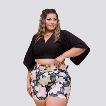 Imagem de Conjunto Feminino Plus Size Cropped Transpassado Short 0220 - Bellucy 