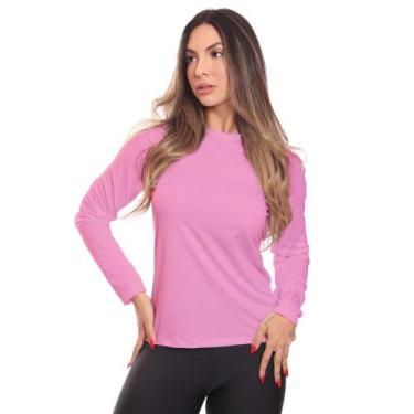 Imagem de Camiseta Feminina Manga Longa Dry Fit Básica Lisa Proteção Solar UV Té