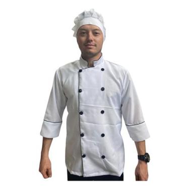 Imagem de Dolma branca p com friso e botão preto manga 3/4 unissex chef jaleco c