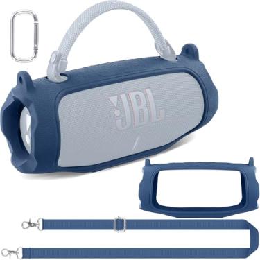 Imagem de co2CREA Capa de silicone para alto-falante Bluetooth JBL Charge 6 portátil, impermeável, capa macia para viagem com alça de ombro, capa protetora (azul)