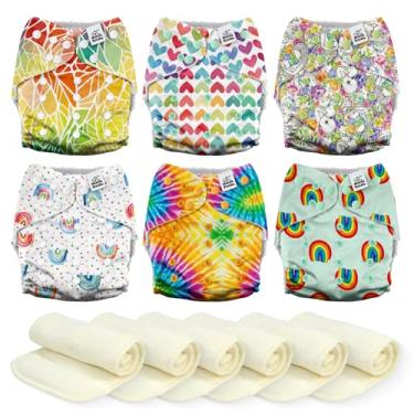 Imagem de Mama Koala Fraldas de pano 3.0 para bebês, pacote com 6, fraldas de bolso laváveis e reutilizáveis para recém-nascidos e crianças pequenas (arco-íris e amor)
