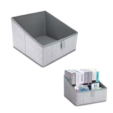 Imagem de Caixa Organizadora Dobrável em Tecido – Multiuso e Decorativa para Livros e Objetos (Cinza)
