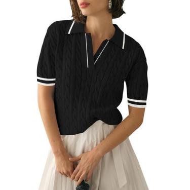 Imagem de Suéteres de verão para mulheres Micoson Vintage Polo de manga curta