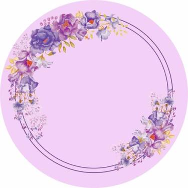 Imagem de Painel de Tecido Sublimado Redondo Flores Aquarela Fundo Lilás c/ Elás