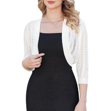 Imagem de Cardigã feminino YADIFEN, manga 3/4, frente aberta, branco