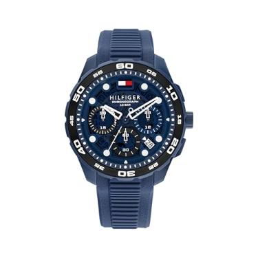 Imagem de Tommy Hilfiger Relógio masculino TH-Regatta cronógrafo de quartzo – caixa de aço inoxidável de 44 mm, bisel giratório, pulseira de silicone, estilo esportivo inspirado em náuticos, presente para ele