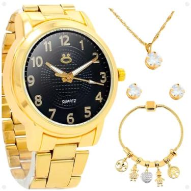 Imagem de Relógio Feminino Dourado Ponteiro Casual Luxo | Aço Inoxidável Banhado | Colar e Pulseira | Presente Elegante Garantia