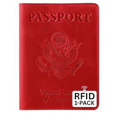 Imagem de Ciana Porta-passaporte e cartão de vacina em couro PU com cartão de vacina, Carteira com porta-cartões, Vermelho