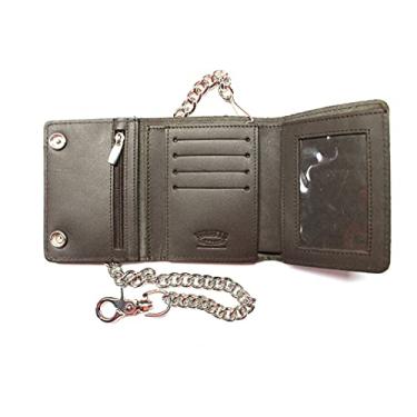 Imagem de Carteira de motociclista de couro com três dobras feita de couro premium com corrente de 45,72 cm, Marrom escuro, Large, Motociclista com três dobras