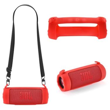 Imagem de KECHICHENGYUN Capa protetora de silicone para JBL Flip 7 - Proteja seu amado alto-falante da melhor maneira com nossa requintada capa protetora de silicone (vermelha)