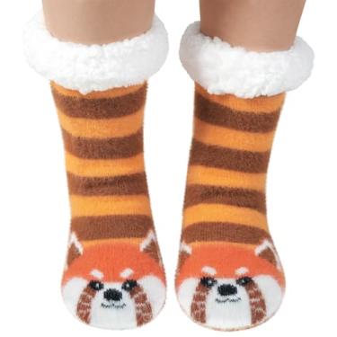 Imagem de JaosWish Cat Fuzzy Meias femininas Pilates, pós-parto Essentials antiderrapantes meias hospitalares para parto, Estilo panda vermelho, 5.5-10.5