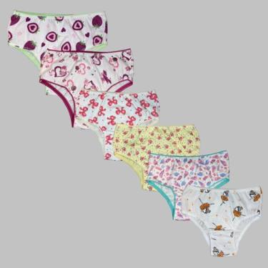 Imagem de Kit 6 Calcinhas Infantil Menina Algodão Sortidas Confortável Estampada