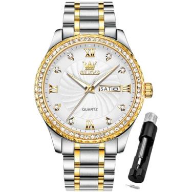 Imagem de OLEVS Relógio de pulso masculino com cronógrafo, de aço inoxidável, à prova d'água, luminoso, data, Relógio masculino prata, relógio masculino