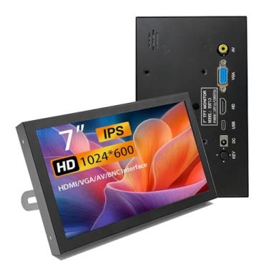 Imagem de Mini monitor HDMI de 7 polegadas, monitor VGA portátil com tela LCD AV BNC 1024 × 600 com alto-falantes embutidos, tela pequena multifuncional IPS para PC/TV/DVD/CVBS Raspberry Pi