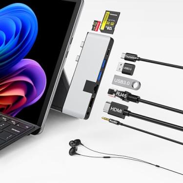 Imagem de Surface Pro 12 (2025 Hub USB C, Surface Pro 12 Hdmi adaptador com HDMI 4K, Thunerbolt 4 (vídeo 8K + dados + 100W PD), 2 x USB 3.0, áudio de 3,5 mm, 1 x Ethernet de 100 m, SD/TF, Hub para Surface Pro