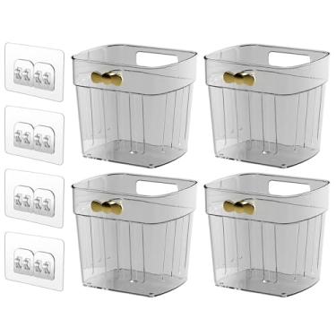 Imagem de Pacote com 4 organizadores de porta de armário adesivos, organizadores de despensa compactos e caixas de armazenamento, prateleira organizadora de banheiro transparente para espaço estreito, suporte
