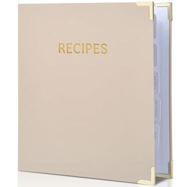 Imagem de Fichário de receitas estéticas com capa de tecido impermeável de poliéster - O livro de receitas perfeito com mangas de plástico para escrever em suas próprias receitas - Fichário de livro de receitas