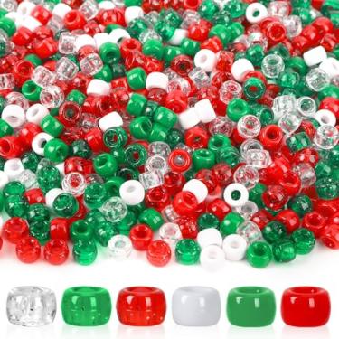 Imagem de UPINS 2000 peças de contas de pônei de Natal, contas de plástico com glitter vermelho verde branco a granel para colar, pulseiras, brincos, joias, fabricação de joias, suprimentos de decoração de