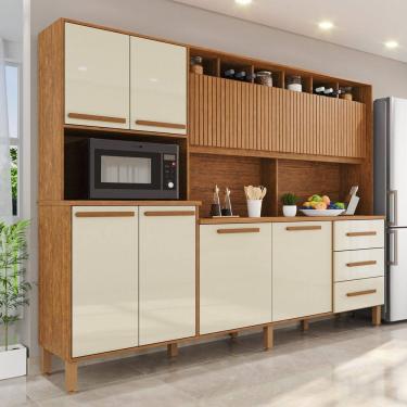 Imagem de Armário de Cozinha 9 Portas 3 Gavetas 100% Mdf Isabella Cinamomo/Off White