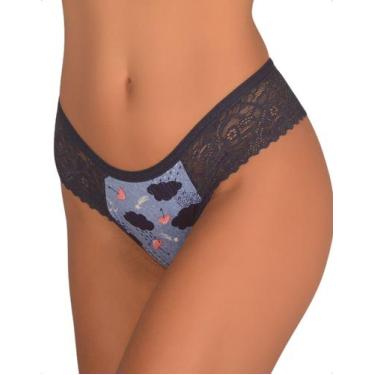 Imagem de Calcinha Fio Dental Estampada Renda Lateral Conforto Elegante Moda Int