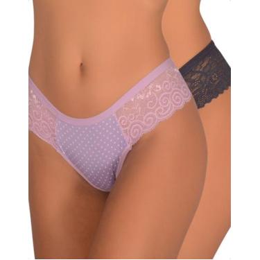 Imagem de Kit 2 Calcinha Estampada Fio Dental Renda Lateral Conforto Elegante Mo