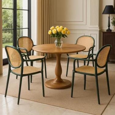 Imagem de Cadeiras De Palha Sintética Empilhaveis Design Moderno Com e Sem Braço - 04un (Com Braço, Verde/Palha)