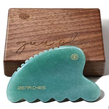 Imagem de Rena Chris Gua Sha Facial Tool, Corpo De Pedra Jade Natural Com Caixa Madeira Requintada, Guasha Grande Adequado Para Lifting Facial, Redução Inchaço E Massagem Inteiro, Massageador Cuidados A Pele