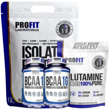 Imagem de WHEY ISOLADO 1,8KG l GLUTAMINA PURA 300G l 2X BCAA 1G 60 TABLETS l PROFIT-Unissex