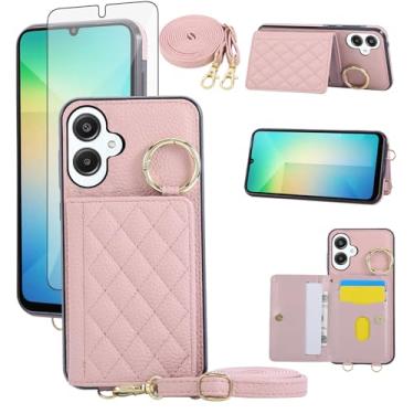 Imagem de Asuwish Capa para celular Samsung Galaxy A06 5G capa carteira e protetor de tela de vidro temperado alça de ombro transversal alça de ombro anel fivela suporte suporte cartão celular para Ao6 A 06 4G