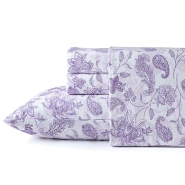 Imagem de Pointehaven 180 g/m2 algodão escovado Paisley estampado flanela bolso profundo conjunto de lençóis 3 peças, solteiro