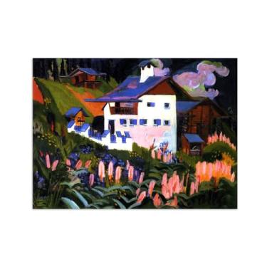 Imagem de Paisagem Abstrata Pôster Famosas Pinturas-Reprodução em Tela-Imagem Decoração Sala de Estar(House in Meadow) 50x70cm-19x27in Sem Moldura