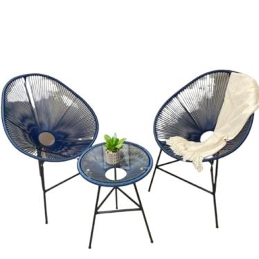 Imagem de Jogo Cadeira Mesa de Centro Fibra Sintética Decoração Área Externa (2 Acapu+Mesa Centro Azul marin)