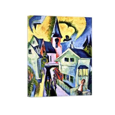 Imagem de Paisagem Abstrata Pôster Famosas Pinturas-Reprodução em Tela-Imagem Decoração Sala de Estar(Red Church) 60x80cm-23x31in Tela Embrulhada