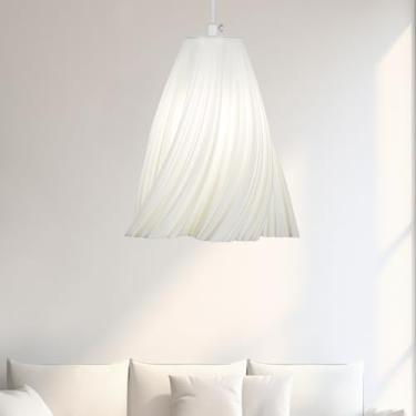 Imagem de Luminária Pendente 3D para Cabeceira, Branca, com Lâmpada LED 5W, Cabo 2m, Fibra de Resina, Soquete E27 (1013-Luz fria)