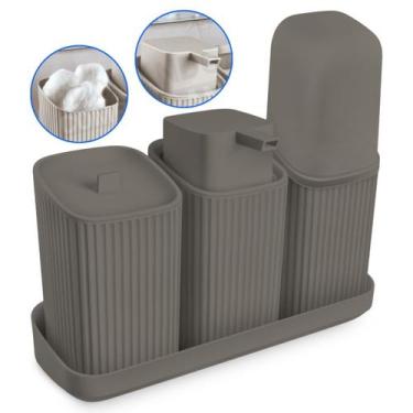 Imagem de Kit Lavabo Completo Com Bandeja Decoração Banheiro Dispenser Porta Esc