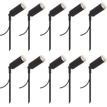 Imagem de Kit 10 Luminárias Chão Espeto Jardim Escada Móvel Preto 30Cm