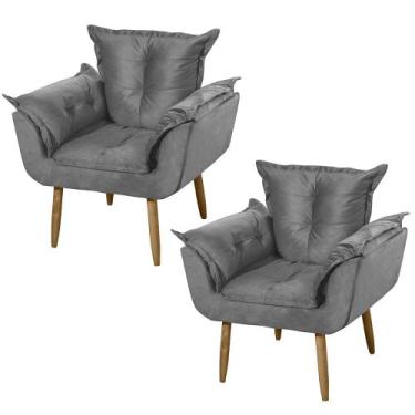 Imagem de Kit 02 Poltronas Decorativas Francis Pés Palito Suede Cinza - Desk Des