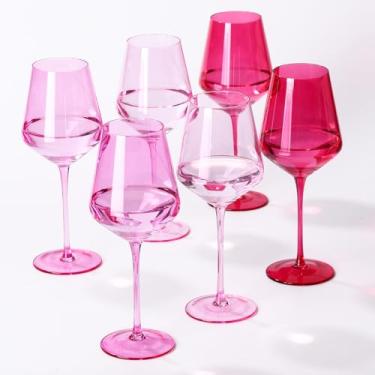 Imagem de Conjunto de 6 taças de vinho rosa choque - taças coloridas em tons mistos de rosa, taça de vinho rosa para festa de aniversário, 500 ml