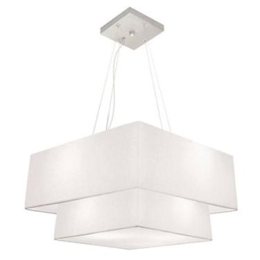 Imagem de Lustre Pendente Duplo Quadrado Vivare Md-4345 Cúpula Em Tecido 60x50cm - Bivolt Branco 110v/220v