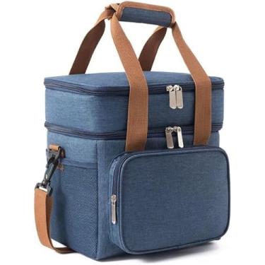 Imagem de Bolsa Térmica com Alça Transversal 2 Compartimentos Lancheira para Marmita Trabalho e Passeio (Azul)