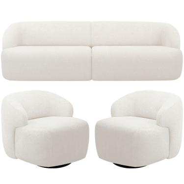 Imagem de Sofá 3 Lugares Curvo Orgânico com 02 Poltronas Para Sala Living 250cm Barolo L06 Bouclê Branco - Lyam Decor