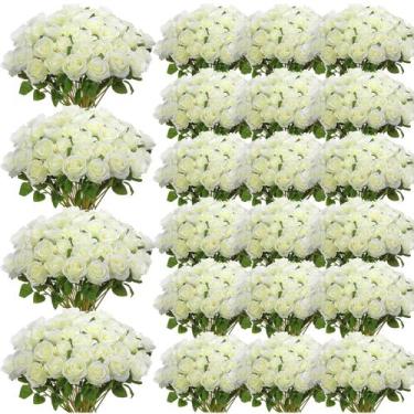 Imagem de Rosas de seda artificial, flores, arroz, 500 unidades brancas x 50 cm 