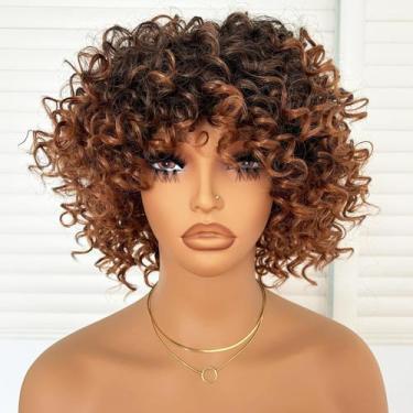 Imagem de Peruca Charming cascade Short Kinky Curly com franja Ombre Brown