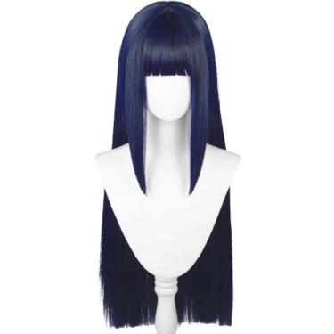 Imagem de Peruca de cabelo sintético azul escuro liso de meio a meio - Half and 
