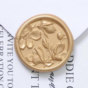 Imagem de Adesivos UNIQOOO Wax Seal 3D Magnolia Light Gold 50 unidades