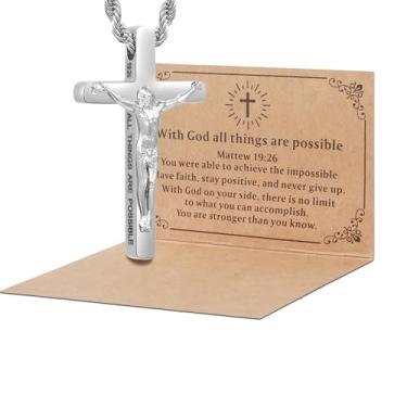Imagem de DS Colar de cruz cristã para homens e mulheres - colares de crucifixo de aço inoxidável ouro 18K com versículo bíblico inspirador presente religioso para oração fé Jesus/Deus católico cristão pingente