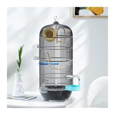 Imagem de Gaiola de pássaro gaiola redonda tipo papagaio arame simples com bandeja ninho de pássaro (preto)