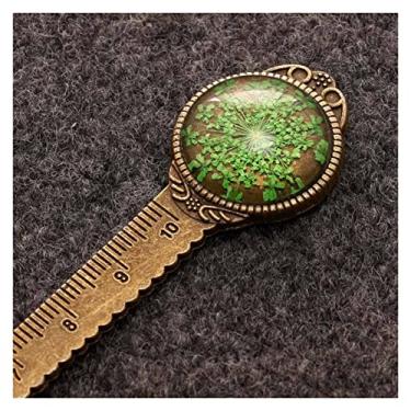 Imagem de SUNESA Marcador de página 1 peça marcador de página criativo retrô bronze redondo 10 cm régua vintage metal colorido flor vidro pedras preciosas como marcador de página de livro marcador de página de