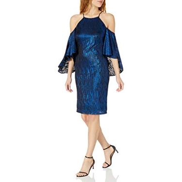 Imagem de R&M Richards Vestido feminino 1 peça curto frente única com mangas borboleta, Azul royal/Blac, 40