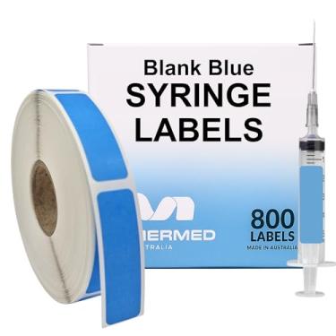 Imagem de Etiquetas de seringas médicas azuis em branco - 800 etiquetas de medicamentos escritas em rolo em caixa de distribuição. Adesivos de 12 mm x 40 mm (0,5" x 1,5") Adesivo permanente forte sem látex.